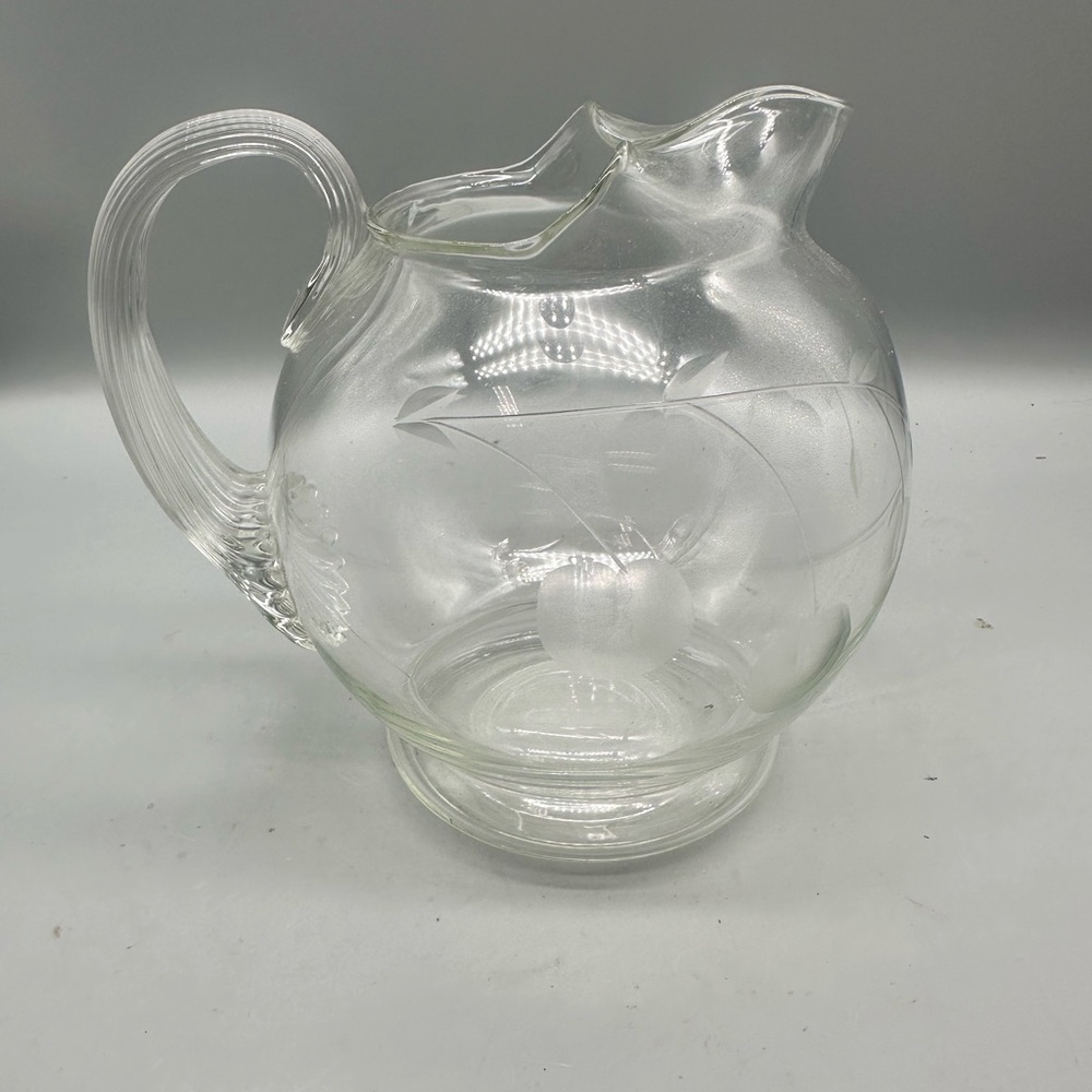 Ball Clear Glass Pitcher 1970's etched cherries
